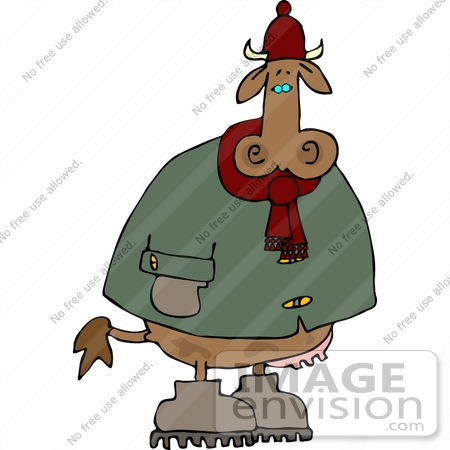 #12378 Cow Dressed in Winter Clothes Clipart by DJArt