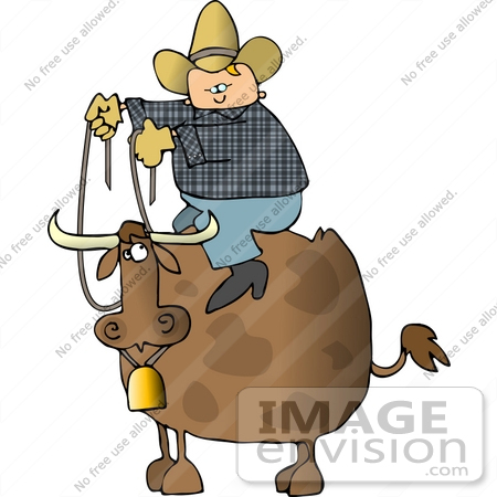 #12380 Cowboy on a Cow Clipart by DJArt