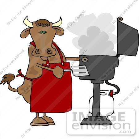 #12386 Brown Cow Cooking on a BBQ Clipart by DJArt