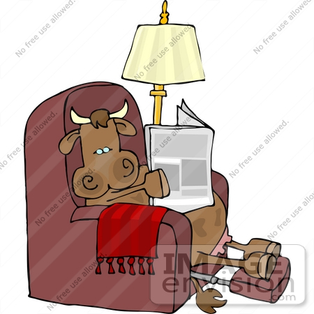 #12393 Cow in a Recliner Reading a Newspaper Clipart by DJArt