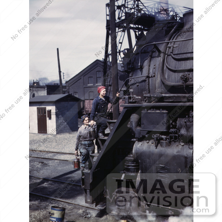 #1240 Photo of Riveter Women Wiping Trains in the Chicago and North Western Railroad, 1943 by JVPD
