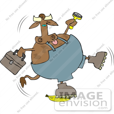 #12403 Cow Slipping on a Banana Peel Clipart by DJArt