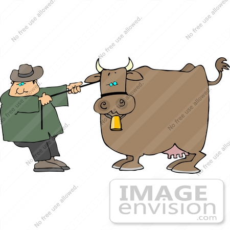 #12405 Farmer Pulling on a Bull Clipart by DJArt