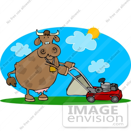 #12411 Cow Mowing a Lawn Clipart by DJArt