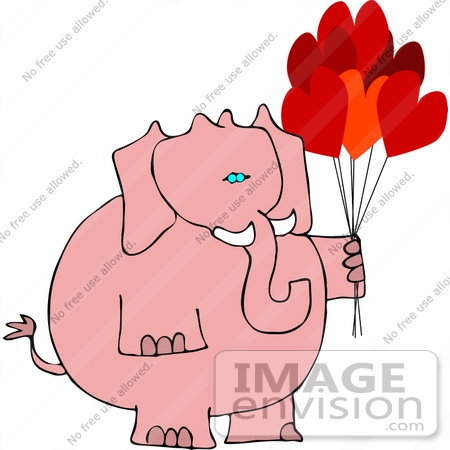 #12428 Pink Elephant Holding Valentine’s Day Balloons Clipart by DJArt