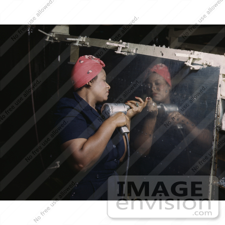 #1243 Photo of an African American Riveter Woman Drilling on the Side of a Bomber by JVPD