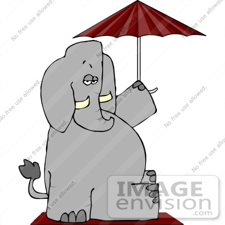 #12457 Elephant on a Beach Towel, Holding Umbrella Clipart by DJArt