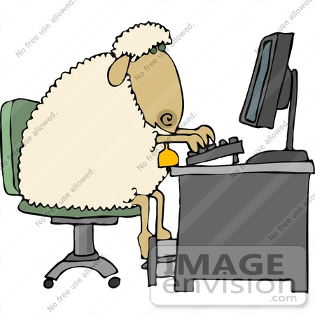 #12464 Sheep Using a Computer Clipart by DJArt