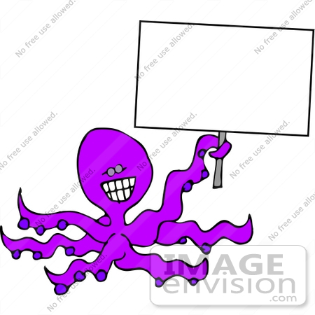#12493 Octopus Holding a Blank Sign Clipart by DJArt