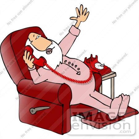 #12512 Santa in His PJs Talking on a Phone in a Reclining Chair Clipart by DJArt