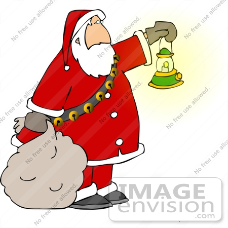 #12515 Santa Carrying a Sack and Holding a Lantern Clipart by DJArt