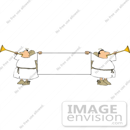#12557 Male Angels Holding a Banner and Blowing Trumpets Clipart by DJArt