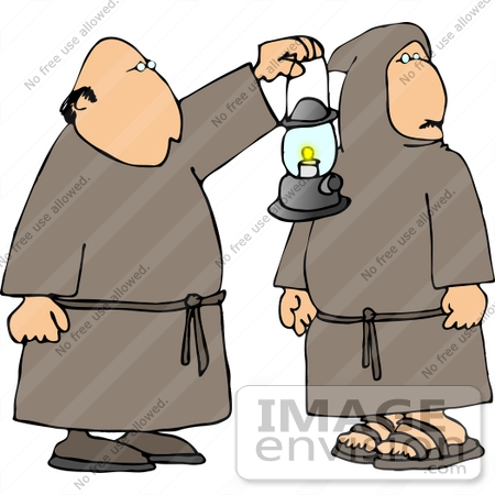 #12582 Catholic Monks in Robes Carrying a Lantern Clipart by DJArt