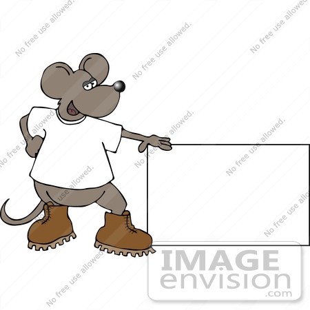 #12594 Mouse in Boots Holding a Blank Sign Clipart by DJArt