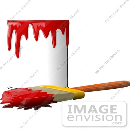 #12602 Can of Red Paint With a Paintbrush Clipart by DJArt