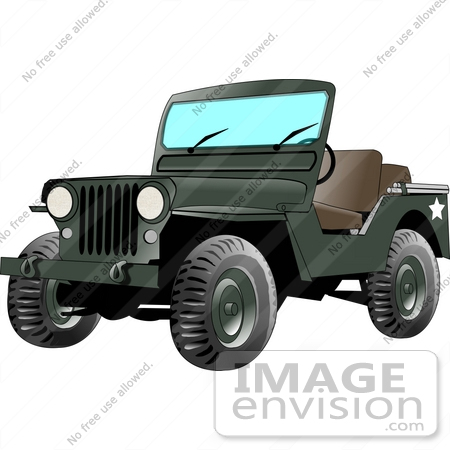 #12623 Green Jeep Vehicle Clipart by DJArt