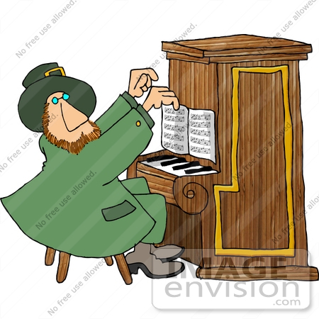 #12635 St Paddy’s Leprechaun Playing Piano Clipart by DJArt