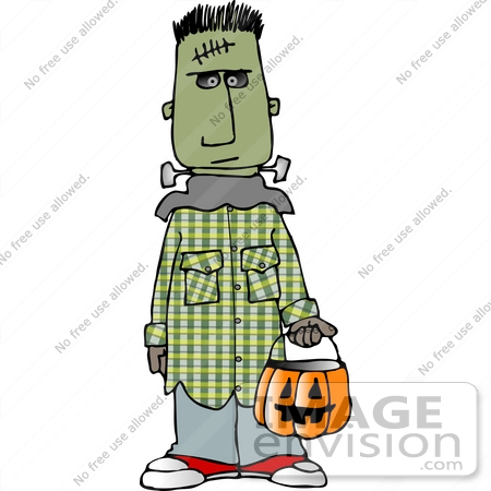 #12638 Boy in a Frankenstein Costume on Halloween Clipart by DJArt