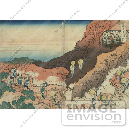 #12640 Photo of Japanese Pilgrims Climbing a Mountain to Reach a Cave Filled With Monks by JVPD