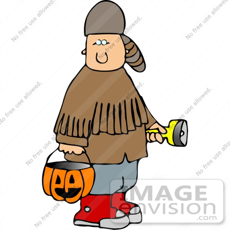 #12642 Boy in a Davy Crockett Costume on Halloween Clipart by DJArt