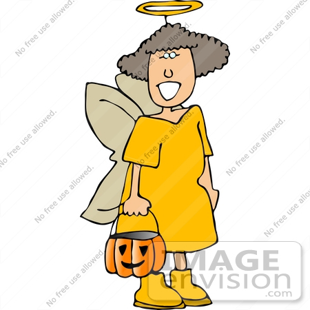 #12644 Girl in an Angel Costume on Halloween Clipart by DJArt