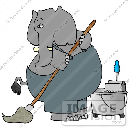 #12661 Elephant Mopping a Floor Clipart by DJArt