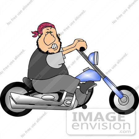 #12662 Man Riding a Blue Motorcycle Clipart by DJArt