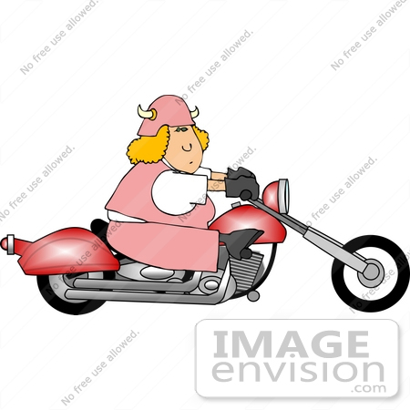#12664 Blond Biker Woman Riding a Pink Motorcycle Clipart by DJArt
