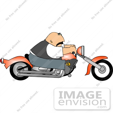 #12665 Middle Aged Man Riding an Orange Motorcycle Clipart by DJArt
