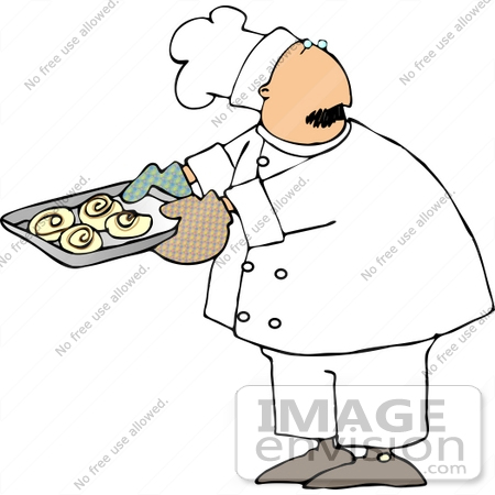 #12667 Chef With a Tray of Cinnamon Rolls Clipart by DJArt