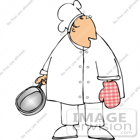 #12676 Chef Wearing a Mit, Holding a Pan Clipart by DJArt