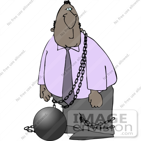 #12687 Tired Man in Chain and Ball Ankle Shackles Clipart by DJArt