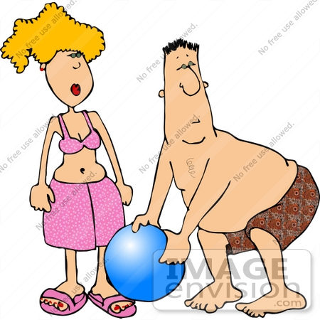 #12697 Couple With a Ball at the Beach Clipart by DJArt