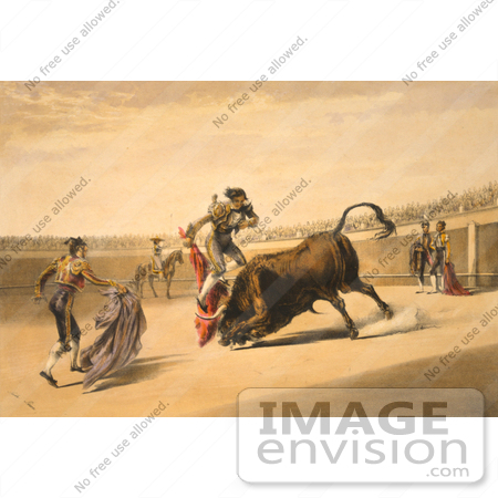 #12714 Picture of a Matador and Bull in a Bullfight by JVPD