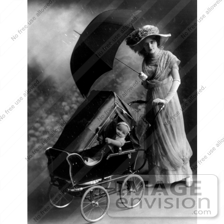 #12739 Picture of a Mother and Baby Carriage in the Rain by JVPD