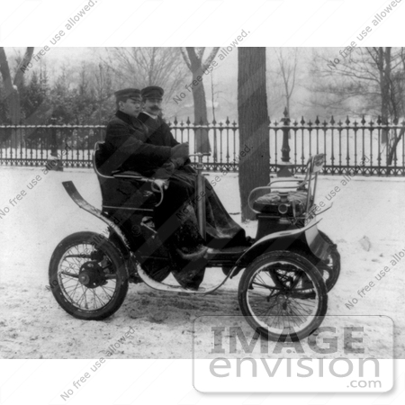 #12742 Picture of Men in Winter, Riding a Small Car in 1901 by JVPD
