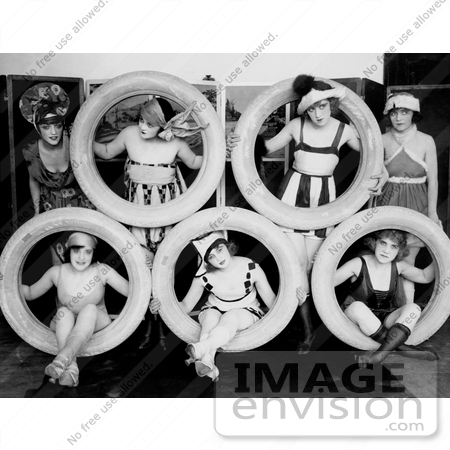 #12760 Picture of 7 Mack Sennett Girls With Automobile Tires by JVPD