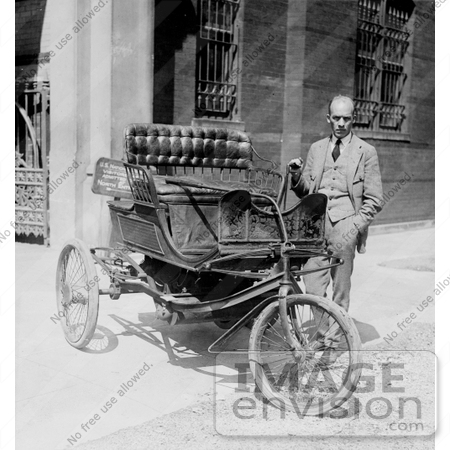 #12803 Picture of Carl W. Mitman Standing Beside a Three Wheel Car by JVPD