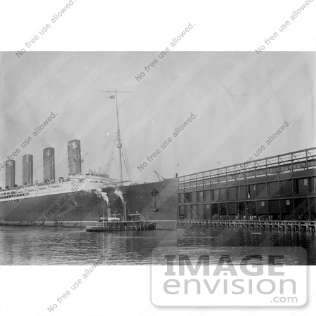 #12835 Picture of the Lusitania Docking at Piers, Hudson River by JVPD