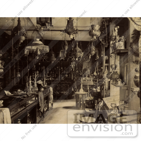 #12844 Picture of a Store Interior With Lamps, Pipes and Textiles by JVPD