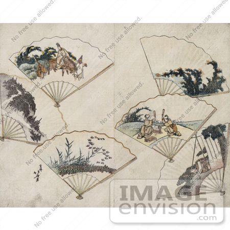 #12914 Photo of Six Folding Hand Fans With Landscape Scenes by JVPD