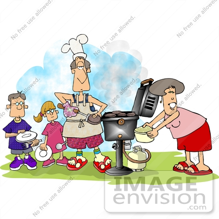 #13024 Caucasian Family Barbequing Clipart by DJArt