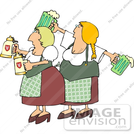 #13027 German Beer Maidens With Steins and Mugs Clipart by DJArt