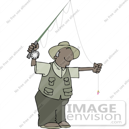 #13030 Senior African American Man Fly Fishing Clipart by DJArt