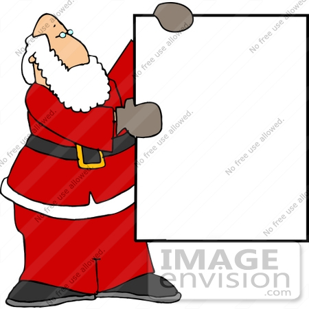 #13033 Caucasian Santa Claus Holding a Blank Sign Clipart by DJArt