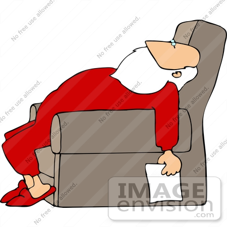 #13036 Exhausted Santa Claus in Longjohns, Sleeping in a Chair Clipart by DJArt