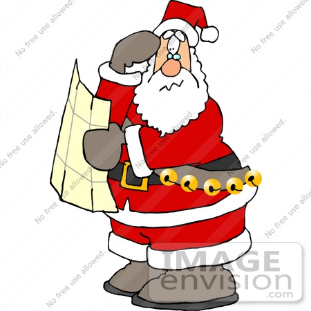 #13041 Santa Claus Using a Map Clipart by DJArt