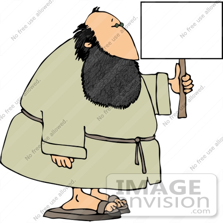 #13044 Caucasian Bearded Man in a Robe Carrying a Blank Sign Clipart by DJArt