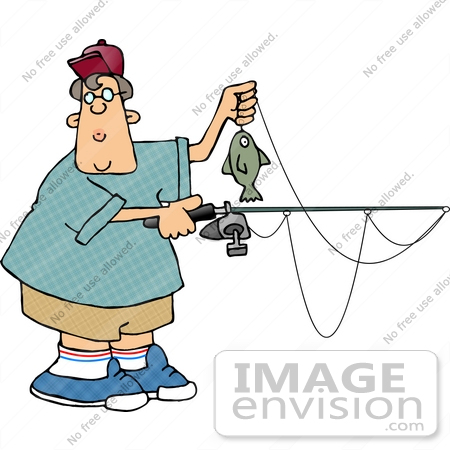 #13048 Caucasian Boy Holding Up His Caught Fish Clipart by DJArt