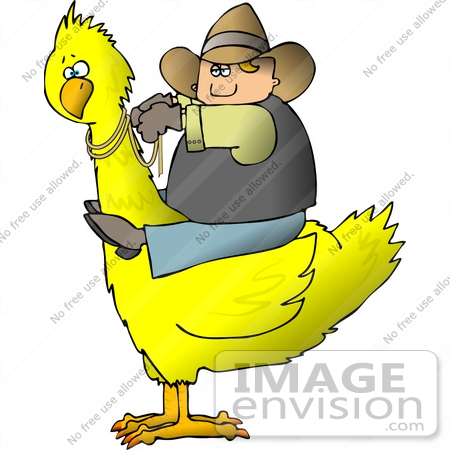 #13050 Cowboy Riding a Bird Clipart by DJArt
